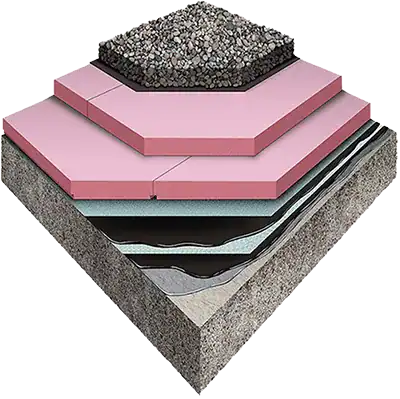A detailed layered cross-section of asphalt pavement showing gravel, binder, surface, and base layers.