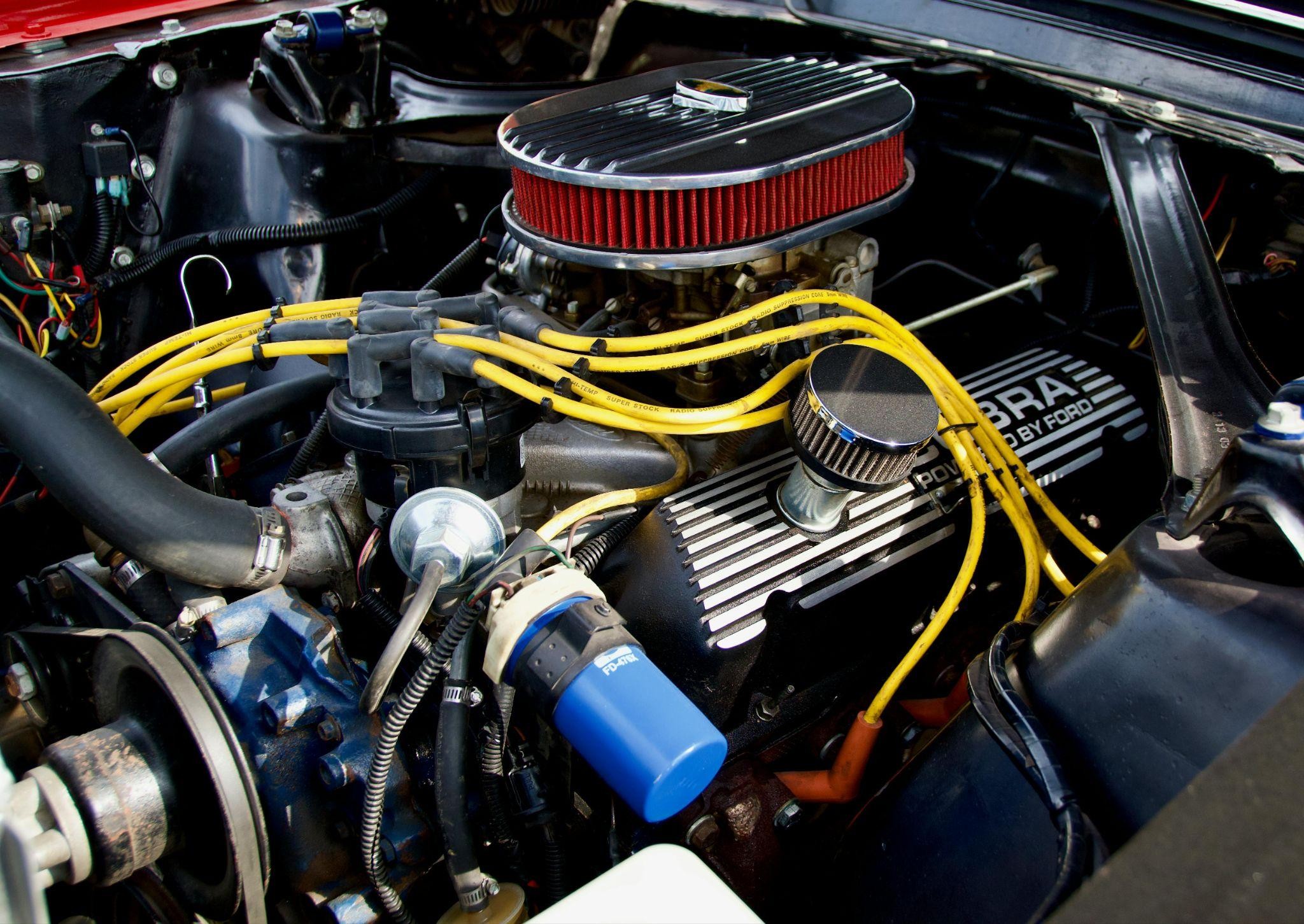 A close up image of a engine bay