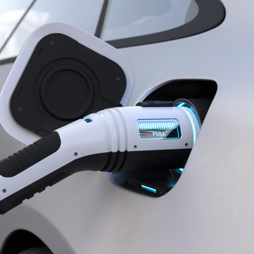 Electric vehicle charging port with full battery indicator at Garage-EV Dartmouth.