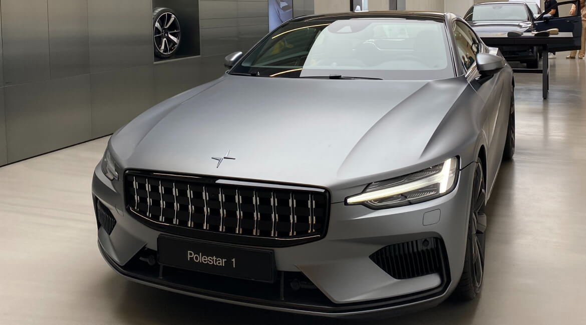 Polestar 1 luxury electric car displayed at Garage-EV Dartmouth.