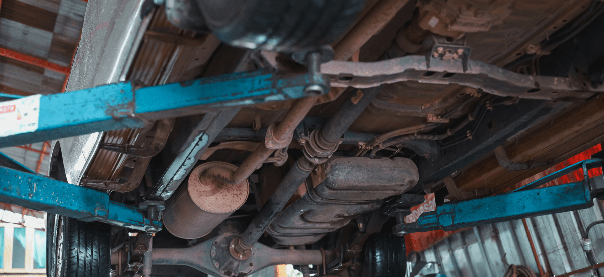 Vehicle underside with rust protection and undercoating process.