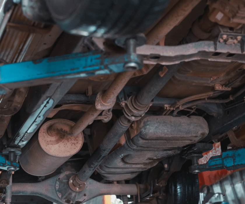 Vehicle underside with rust protection and undercoating process.