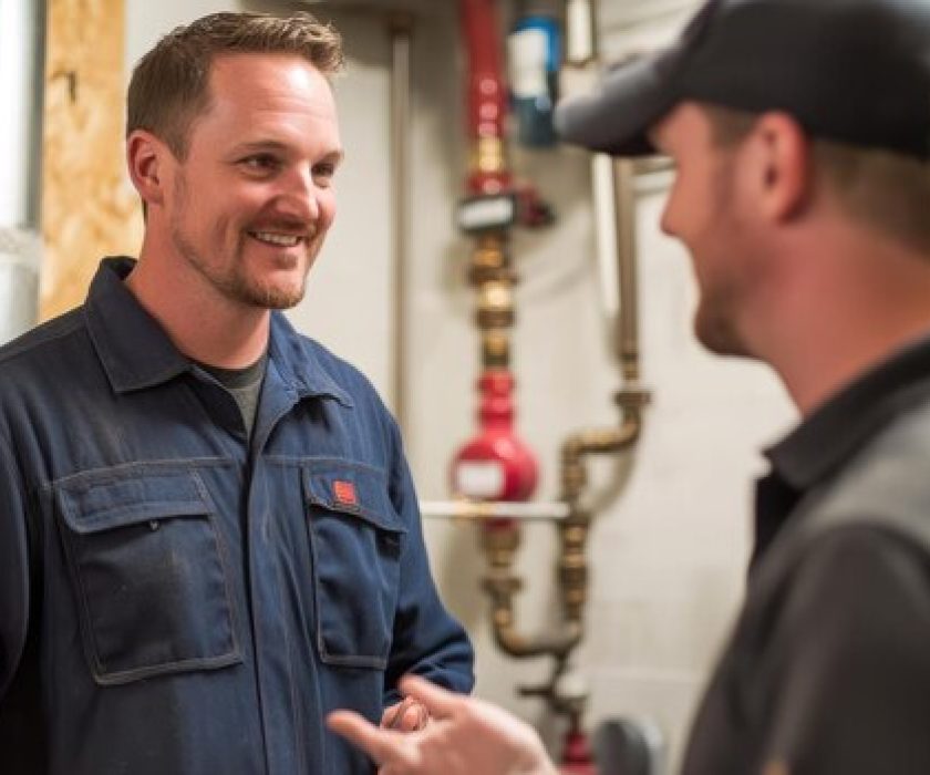 Technicians discussing electric vehicle maintenance at Garage-EV Dartmouth.