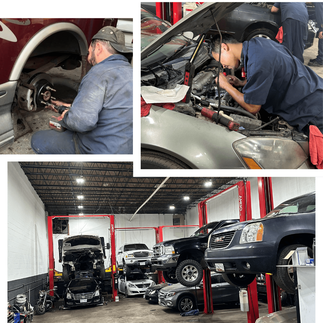 Experienced technicians performing brake repairs on a vehicle at GP Auto Services LLC.