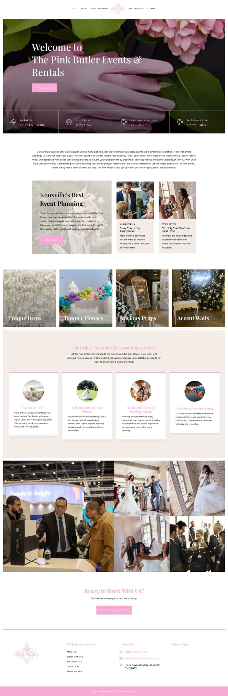 the Pink Butler Events Website Design