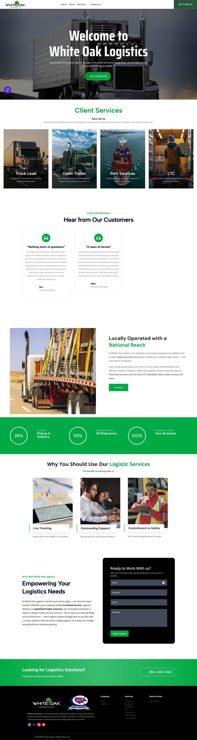 White Oak Logistics new custom website in Knoxville Tennessee