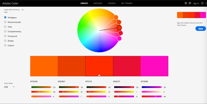 Adobe Color - palette generator for website designers