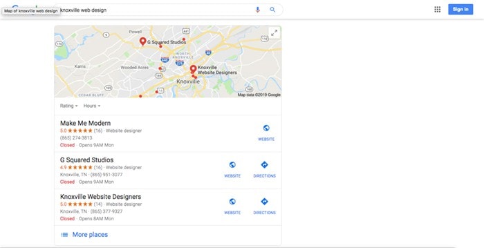 Google Snack Pack Maps Ranking Example