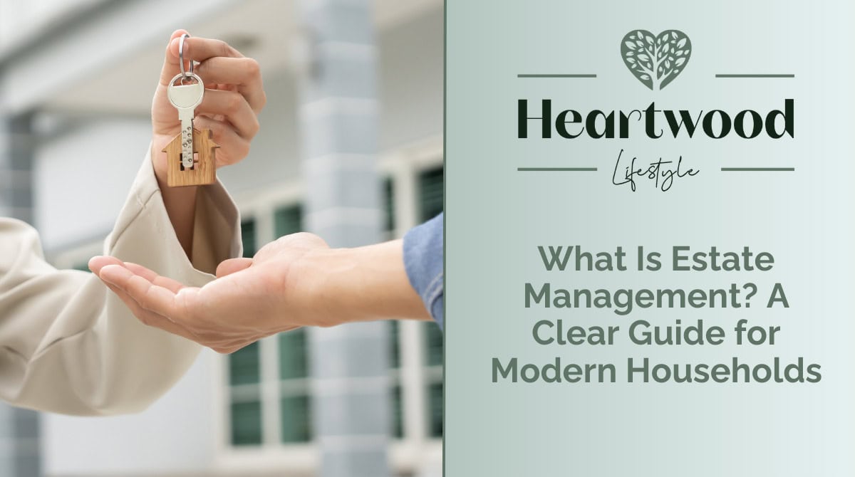 Handing over keys in a modern home, symbolizing estate management and household support.