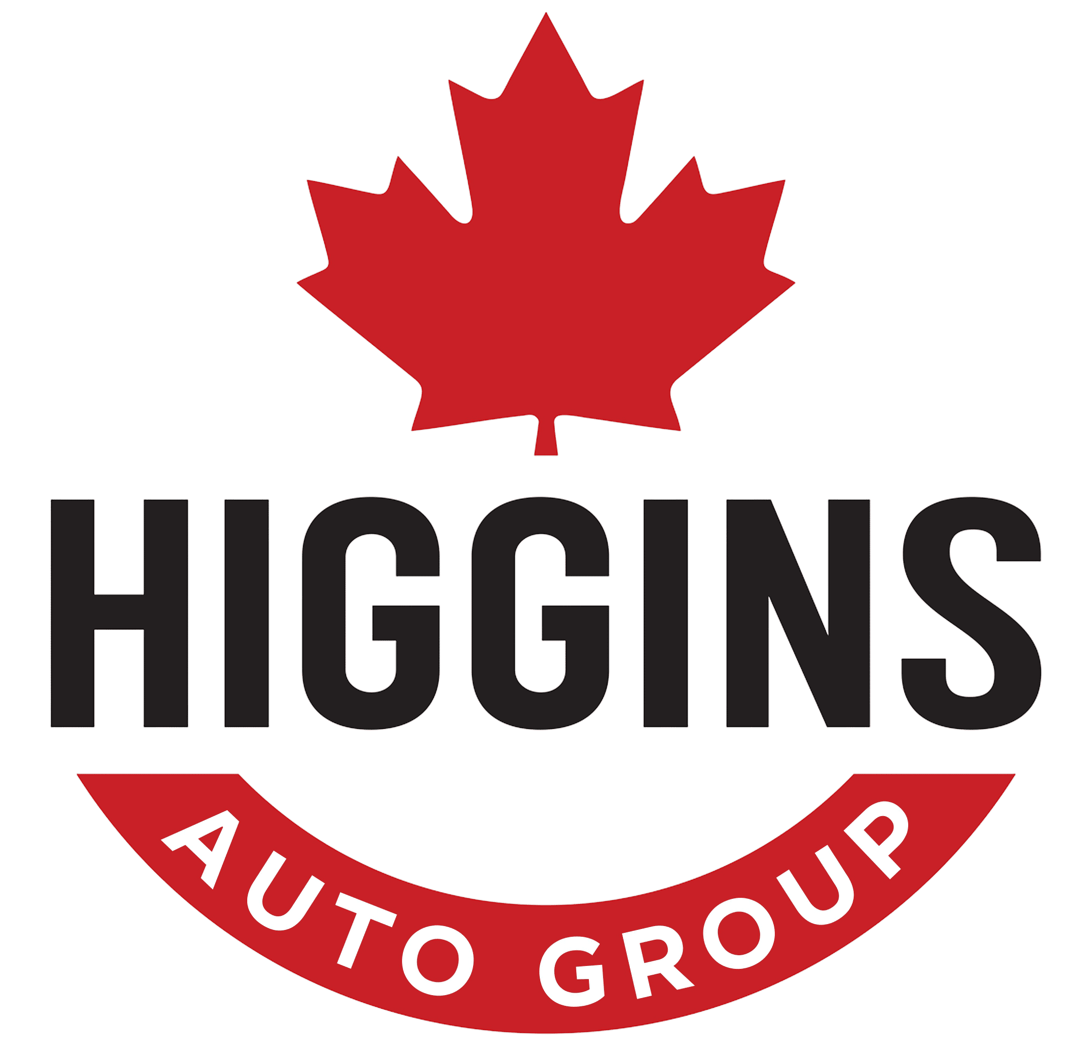 Higgins Auto Group logo featuring a red maple leaf and bold text, representing Canadian automotive e.