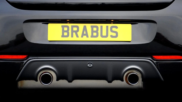 Brabus high-performance exhaust system on luxury vehicle.