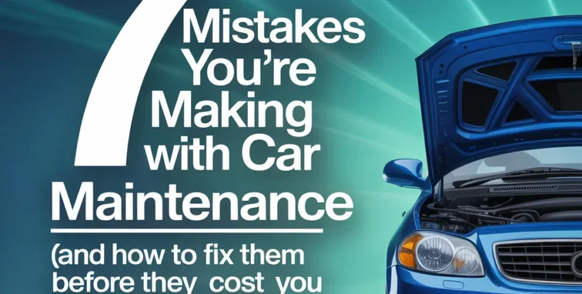 Blue car with open hood, highlighting common car maintenance mistakes.
