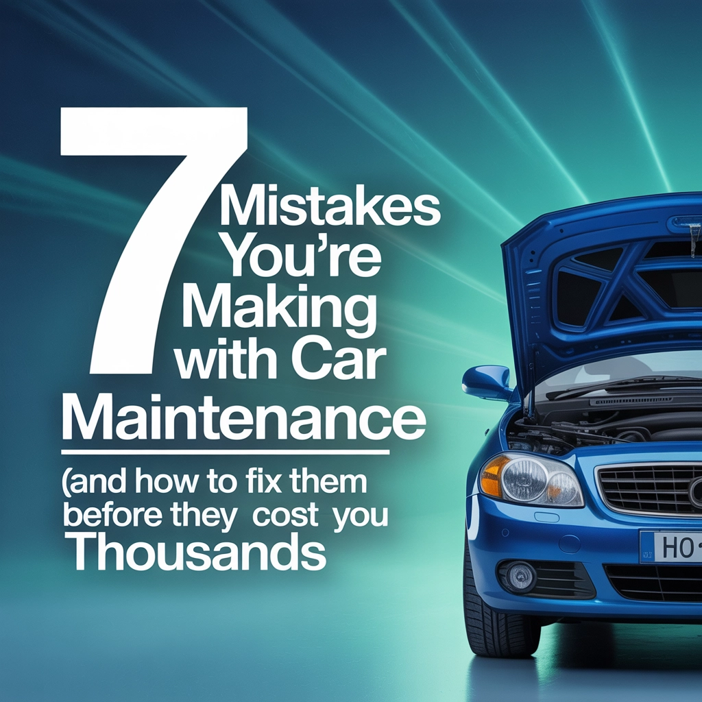 Blue car with open hood, highlighting common car maintenance mistakes.