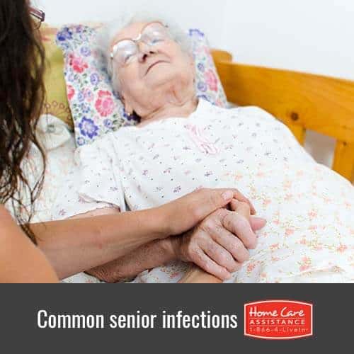 Sick elderly woman showing signs of illness or infection