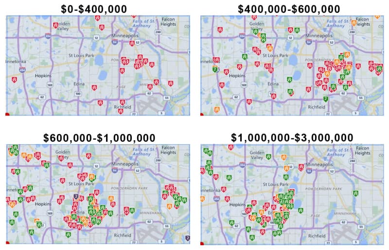 Teardowns-maps by price range