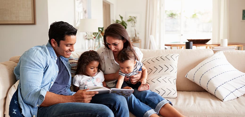 family-reading in living room