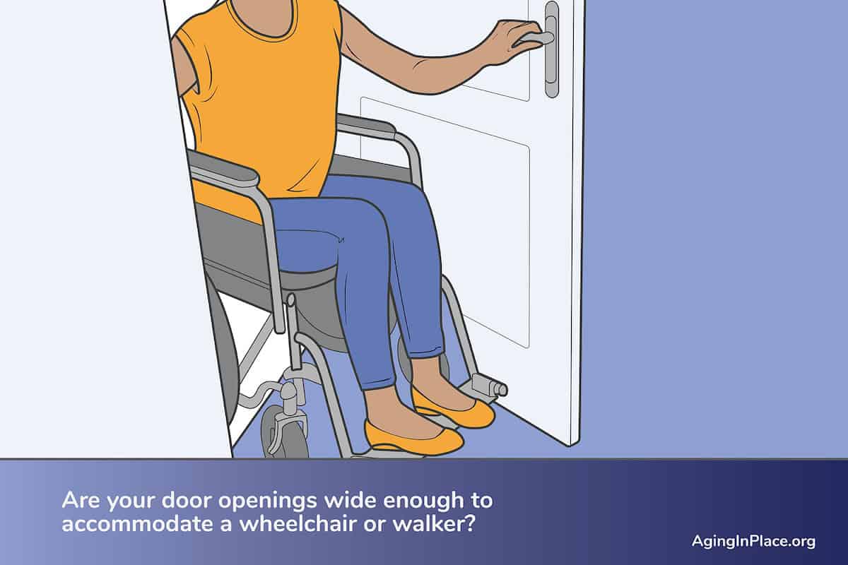 An image of an adult woman on a wheelchair travelling from room to room