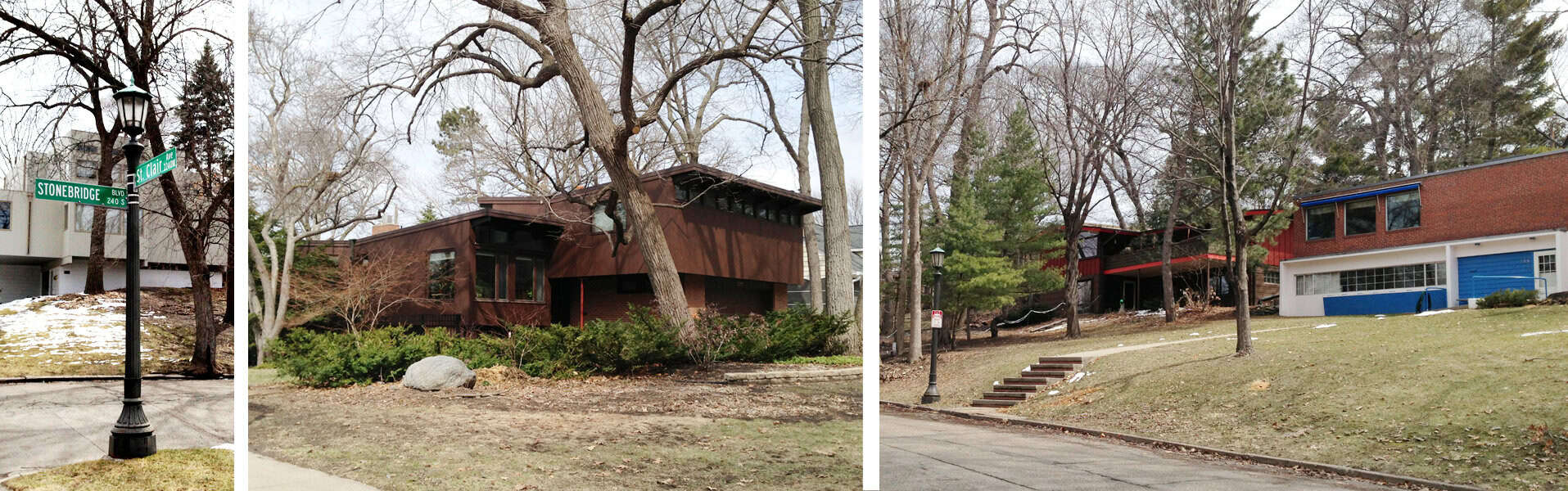 3 images of mid century modern homes