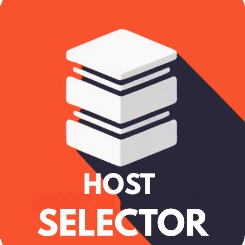 Host Selector logo with stacked server icons on orange background and white text