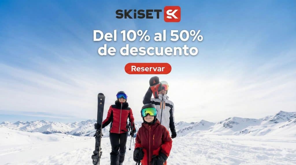 Botón de llamada a la acción: "Reservar". Oferta para temporada de esquí en Andorra.