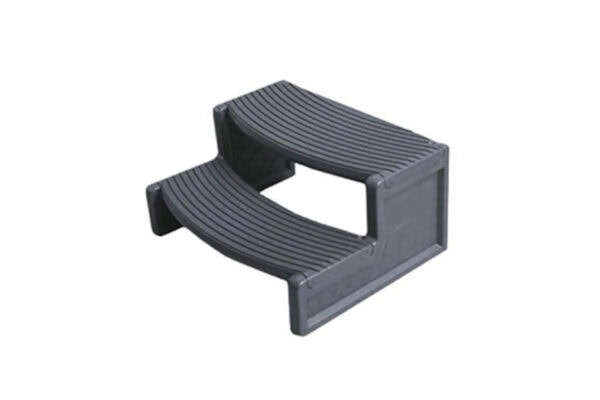 Plastic spa steps in gray color, designed for easy hot tub entry and exit
