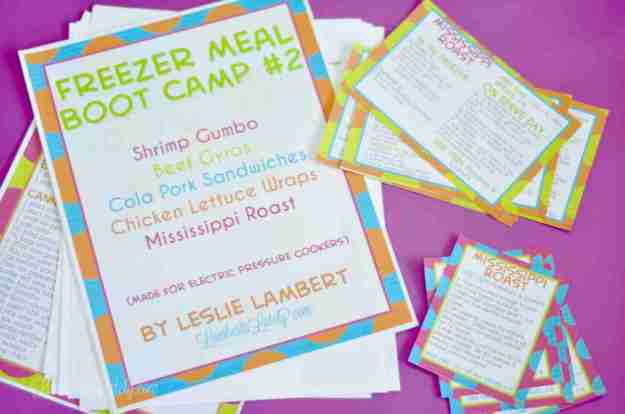 freezer meal printables on a purple background.