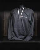 Gray Imola Motorsports hoodie with logo detail.