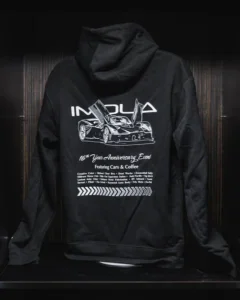 Imola Motorsports hoodie featuring Aston Martin Valkyrie design and 16th anniversary logo.