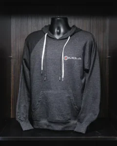 Imola Gray lightweight hoodie with logo, perfect for casual and sporty wear.