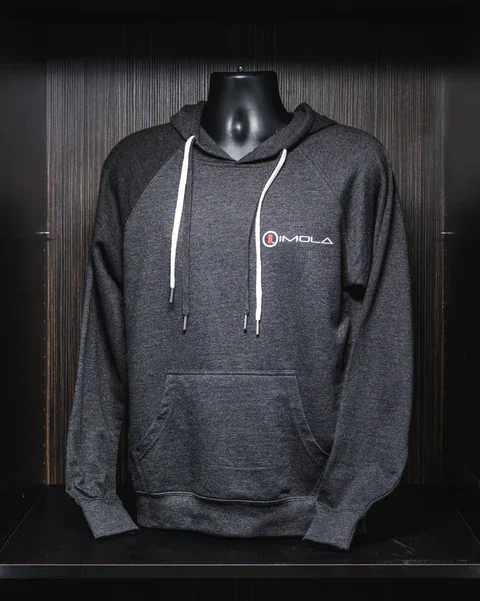 Imola Gray lightweight hoodie with logo, perfect for casual and sporty wear.