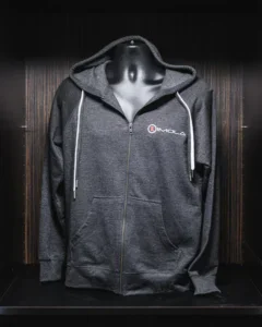 Gray Imola Motorsports zip hoodie for casual and sporty wear.