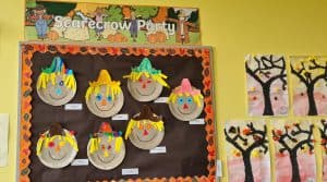 Colorful Halloween masks display at Inchmarlo School event.