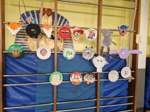 Colorful children's craft display at Inchmarlo care center.