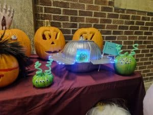 Colorful Halloween pumpkin and light display at Inchmarlo.