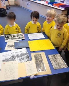 Young children engaging with historical documents at Inchmarlo.