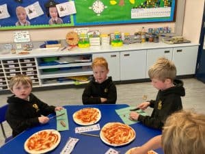 Children enjoying pizza class at Inchmarlo School.