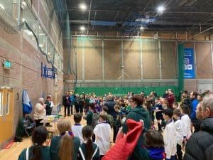 Crowd gathered at Inchmarlo for a community event or gathering.