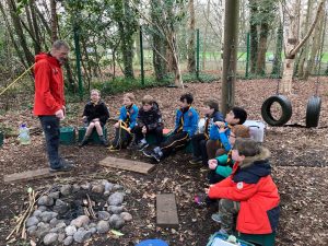 Children engaging in outdoor learning at Inchmarlo, promoting environmental education and play.