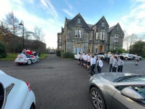 Beautiful Inchmarlo estate with historic castle and lush surroundings in Scotland.