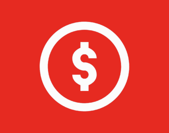 Car repair service icon with dollar sign on red background.