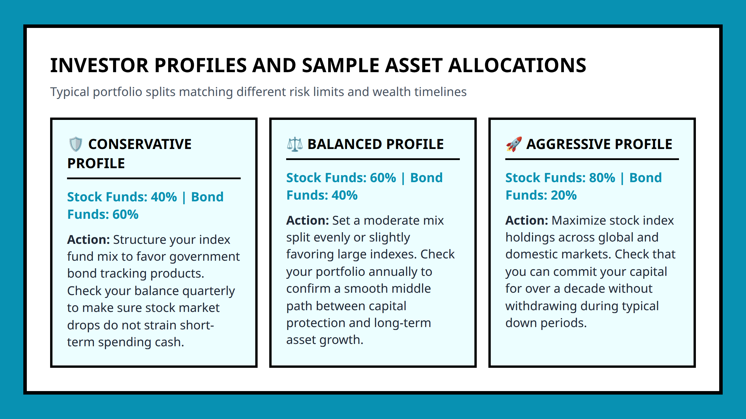 Investor allocation grid profiles showing conservative moderate and aggressive balance variations