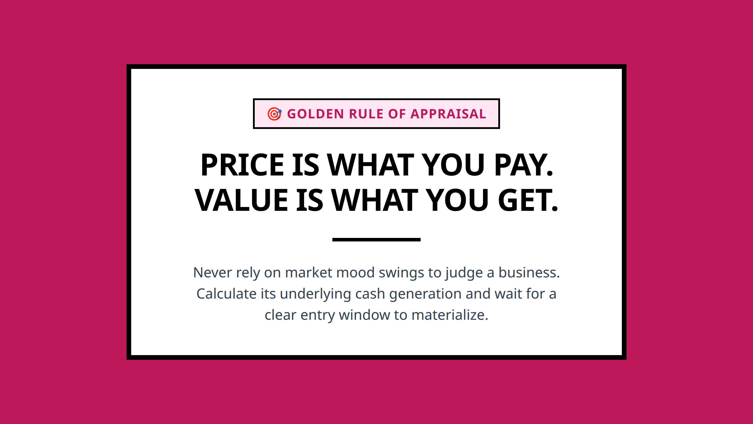 Mini poster highlighting the core summary phrase that price is what you pay but value is what you get