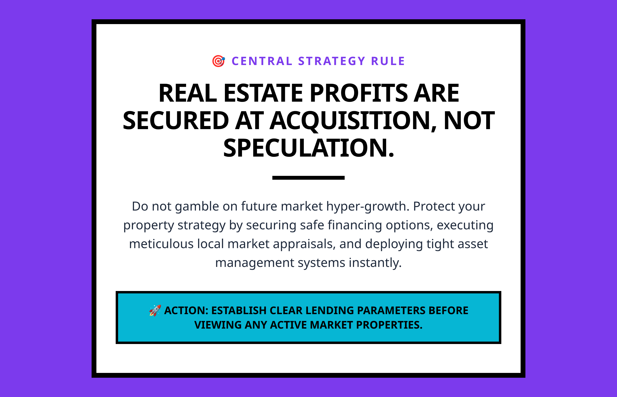 Mini poster highlighting the core strategy for long-term real estate investing profitability.