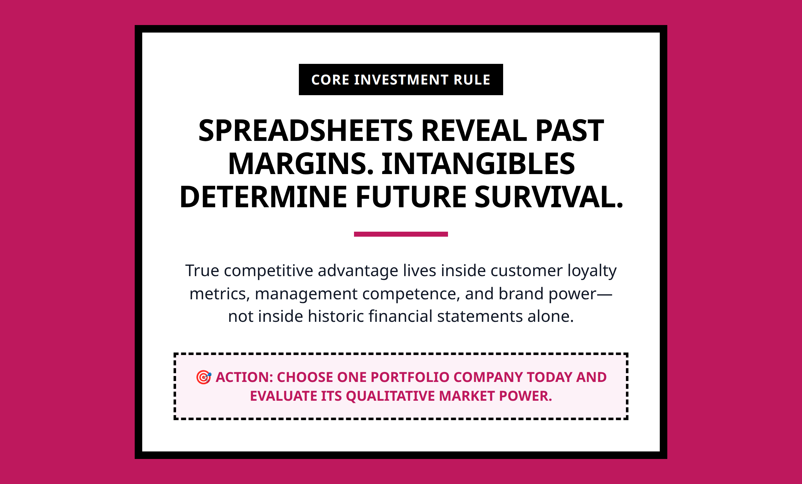 Mini poster highlighting that long-term investment success requires looking beyond the spreadsheet columns.