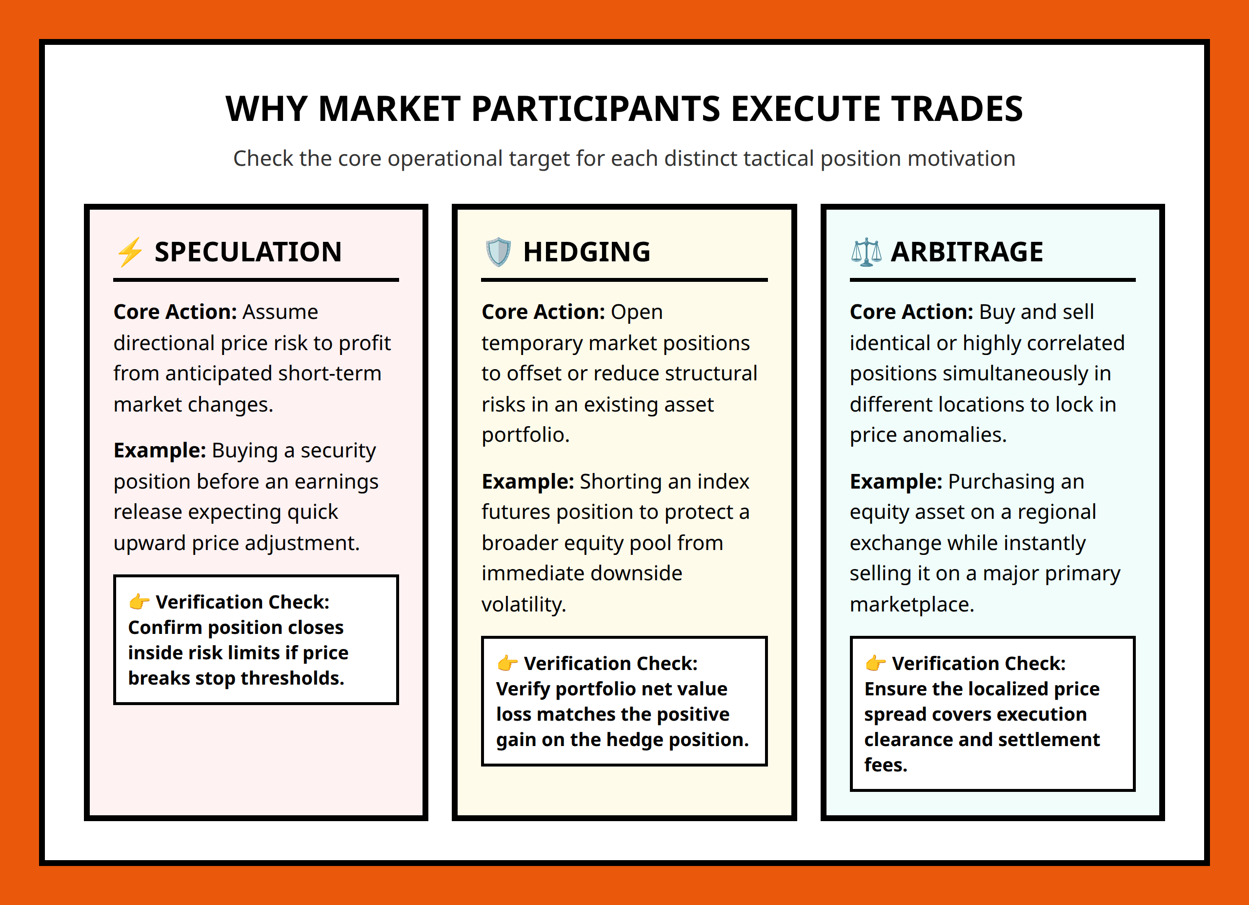 Card grid explaining speculation hedging and arbitrage execution targets
