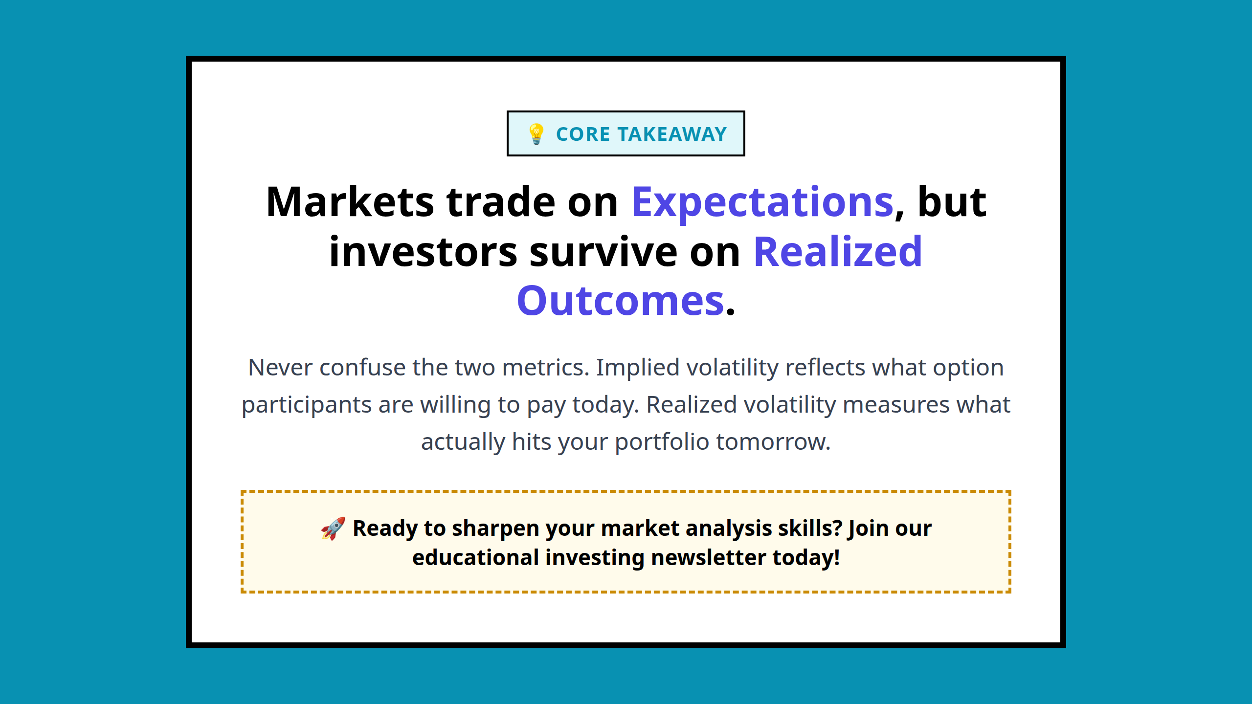 Educational mini poster highlighting the core takeaway for volatility relationship strategies