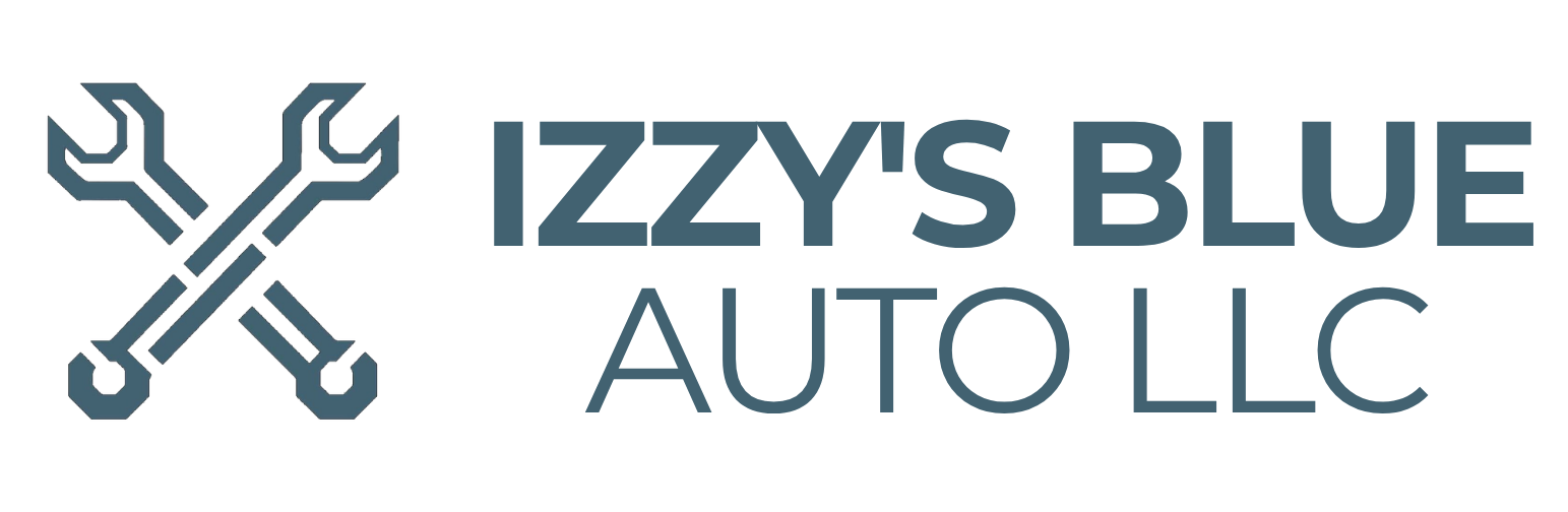 Izzy's Blue Auto LLC logo with wrench and screwdriver icon.
