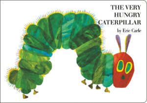 Colorful illustration of a caterpillar inspired by "The Very Hungry Caterpillar" book.