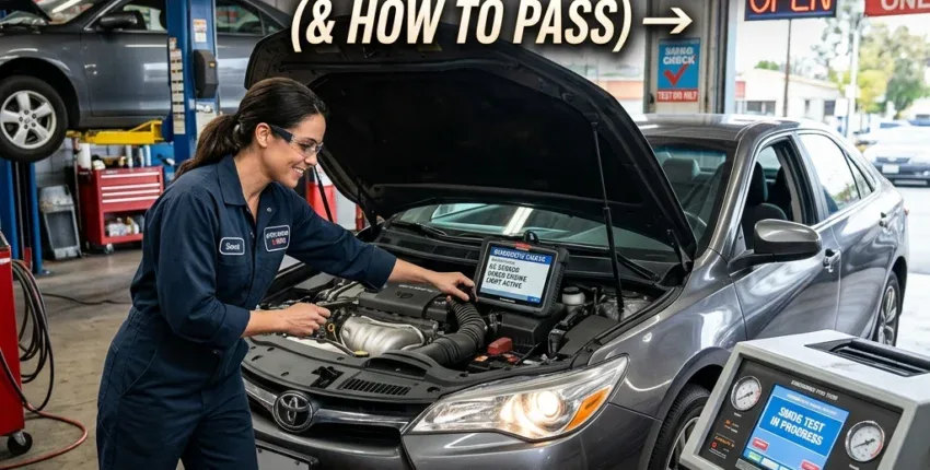 Auto repair shop performing vehicle smog check and emissions testing.