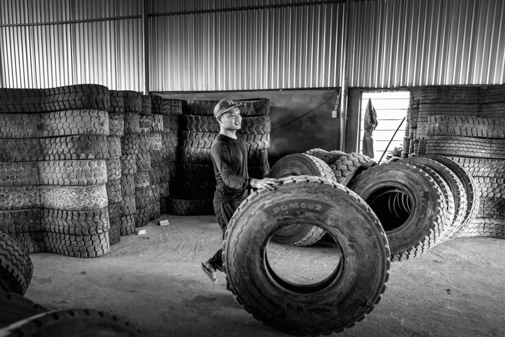 Auto tire balancing process at Joe's Auto Electric II for smooth ride and tire longevity.